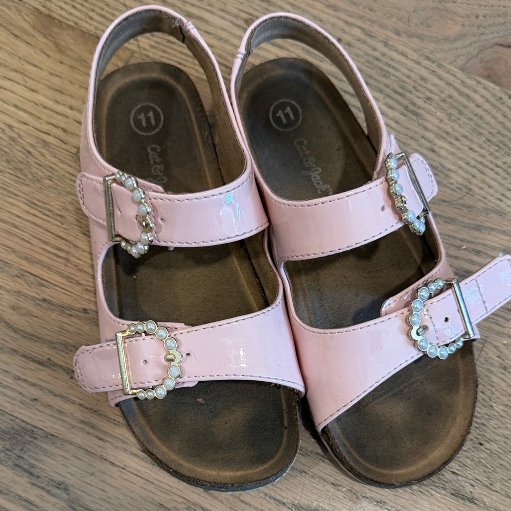 Pink Girls' Pearl-Embellished Strappy Sandals